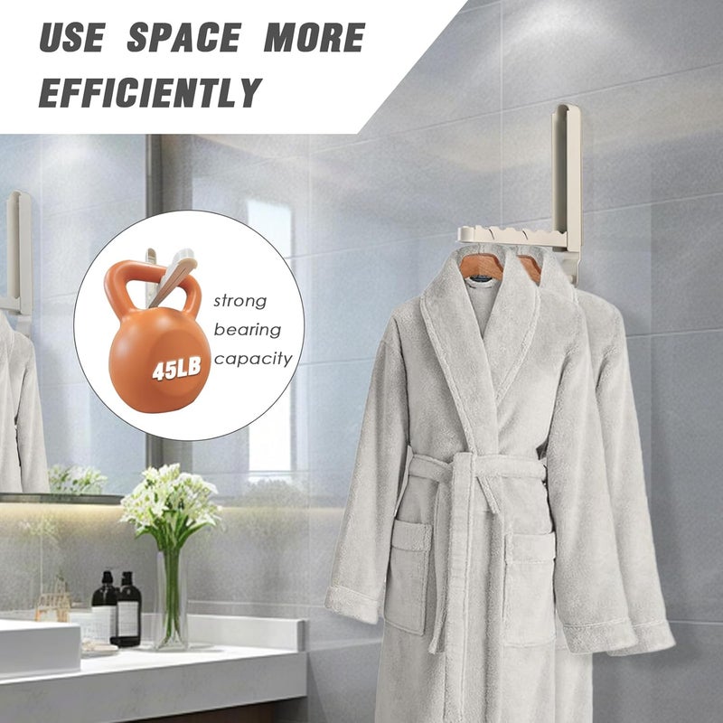 TASEVO Folding Clothes Drying Rack with 3 Brackets for Over The Door and Wall Mount, All Metal Laundry Dryer Rack with Retractable Rod for Towel, Fit Doors Thickness from 0.59in to 1.96in (Cream White) - Image 2